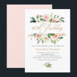 Convites Bonito Blush Peony Floral Frame aniversário de 40<br><div class="desc">convite de festas floral bonito. Apresenta uma estrutura floral de cor aquosa de peões cor-de-pêssego,  margaridas e rosas com acentos verdes. Personalize adicionando nomes,  data,  hora e outros detalhes. Este convite floral é perfeito para festas de aniversário de primavera e jardim.</div>