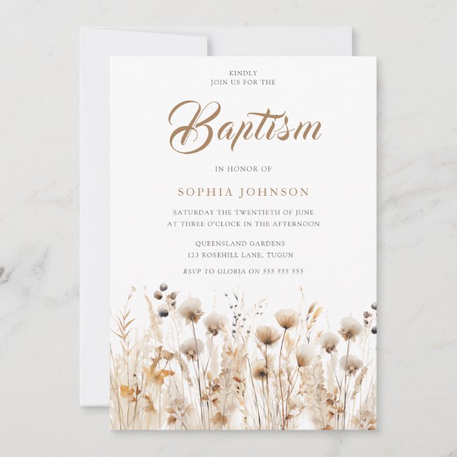 Convites Bonito Boho Watercolor Baptism (Frente)