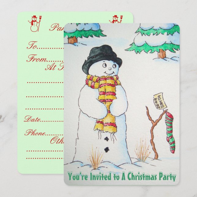 Convites Bonito boneco de neve com estocagem de neve no nat (Frente/Verso)