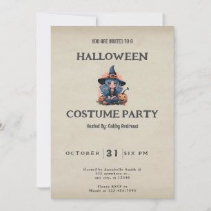 Convites Bonito Bruxa Azul Vintage Halloween
