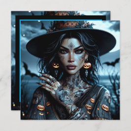 Convites Bonito bruxa gótica com o partido Tattoos Hallowee