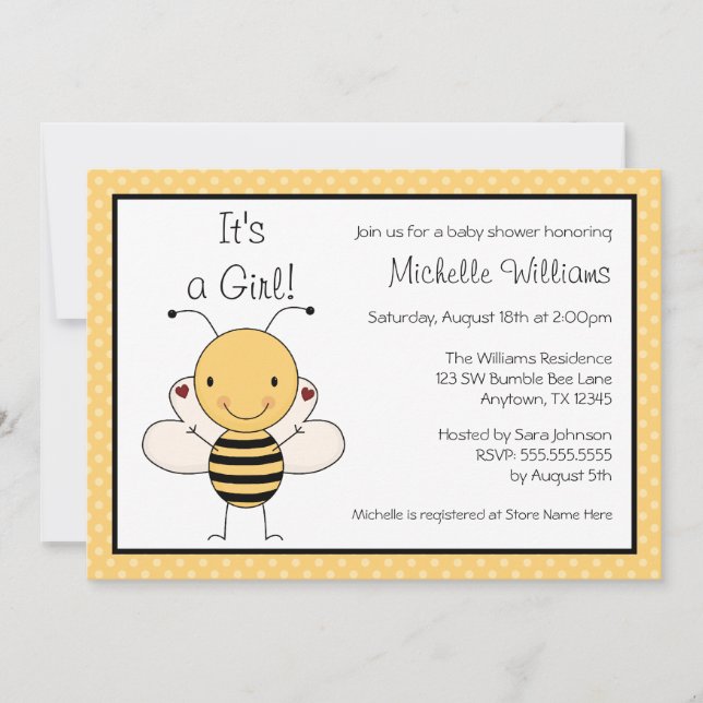 Convites Bonito Bumble o chá de fraldas das bolinhas da (Frente)