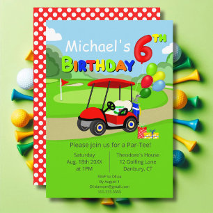 Convites Bonito carrinho de golfe vermelho de aniversário d