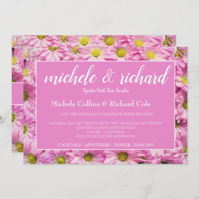 Convites Bonito Casamento De Flores Rosa (Frente/Verso)