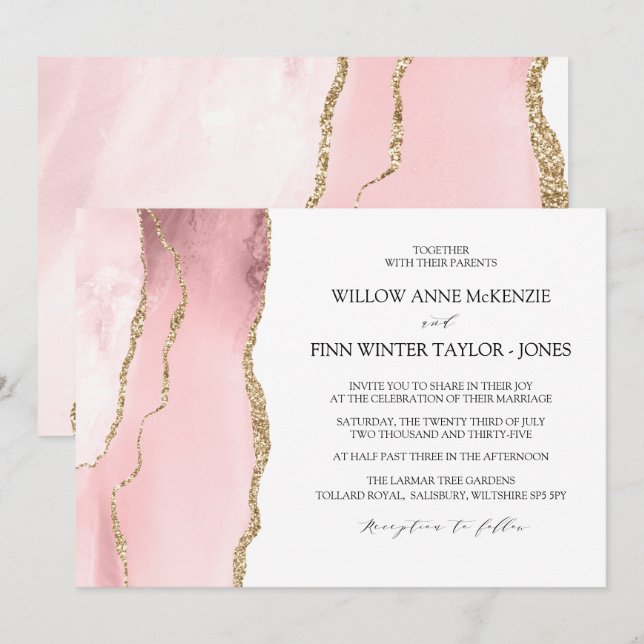 Convites Bonito casamento moderno cor-de-rosa (Frente/Verso)