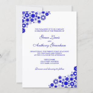 Convites Bonito Casamento Real Azul Floral
