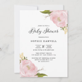 Convites Bonito Chá de fraldas de Peonias de Aquarela Cor-d