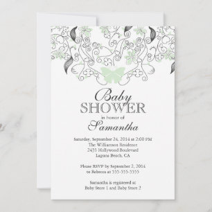 Convites Bonito Chá de fraldas neutro da borboleta verde-cl