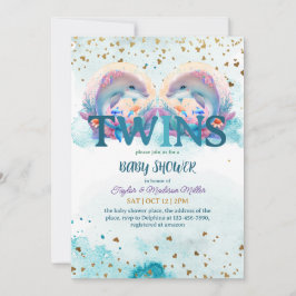 Convites Bonito Chá de Gêmeos Bebês Cute Dolphin