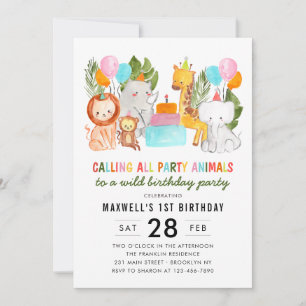 Convites Bonito Chamando Todos Animais de Festa Aniversário