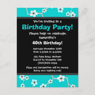 Convites Bonito Cherry Blossum Black and Blue Party