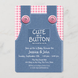 Convites Bonito como um Botão Denim e Rosa