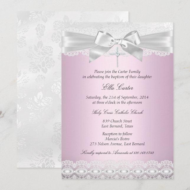 Convites Bonito Concurso de Batismo Cruzado com Locais Rosa (Frente/Verso)