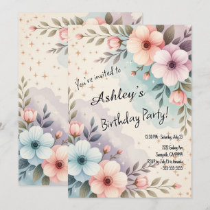 Convites Bonito Crianças - Flor Espacial - Festa de anivers