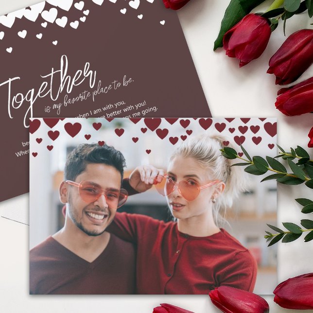 Convites Bonito, Dia de os namorados Romântico, Corações Ve (Personalized Valentine's day photo greeting card with hearts, script writing, cute color changeable)