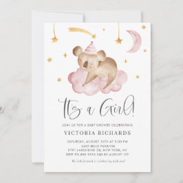 Convites Bonito Dormindo Koala Rosa É um Chá de fraldas