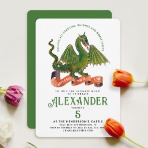 Convites Bonito Dragão Verde Medieval Curvo para Crianças