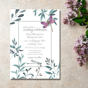 Convites Bonito Dragonfly Garden Greenery em Casamento Bran