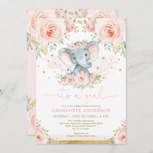 Convites Bonito Elefante Blush Rosa Roses Rosa Chá Menino
