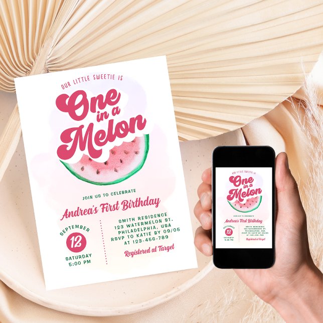 Convites Bonito em Melancia Melão Primeiro Aniversário (Criador carregado)