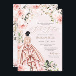 Convites Bonito em Rosas de pincel cor-de-rosa Doce 16 Aniv<br><div class="desc">Elegante design de luxo com rosas brancas e rosas cor-de-rosa com pincel suave,  sotaques dourados,  e uma boneca linda com um luxuoso vestido de bola voada. Todo texto é totalmente personalizável.</div>