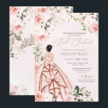 Convites Bonito em Rosas de pincel cor-de-rosa Doce 16 Aniv<br><div class="desc">Elegante design de luxo com rosas brancas e rosas cor-de-rosa com pincel suave,  sotaques dourados,  e uma boneca linda com um luxuoso vestido de bola voada. Todo texto é totalmente personalizável.</div>