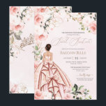 Convites Bonito em Rosas de pincel cor-de-rosa Doce Dezesse<br><div class="desc">Elegante design de luxo com rosas brancas e rosas cor-de-rosa com pincel suave,  sotaques dourados,  e uma boneca linda com um luxuoso vestido de bola voada. Todo texto é totalmente personalizável.</div>
