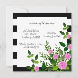 Convites Bonito faixas brancas e pretas com rosas cor-de-ro
