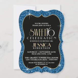 Convites Bonito Faux Blue Glitter Doce 16 Festas