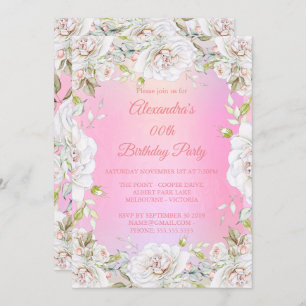 Convites Bonito Festas de aniversário, rosadas brancas, cor