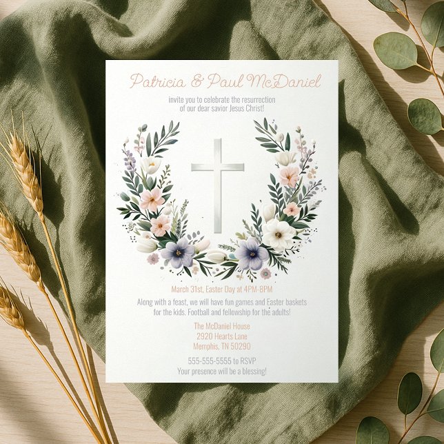 Convites Bonito Floral Christianity Cross Páscoa Party (Pretty Floral Christianity Cross Easter Party Invitation
)