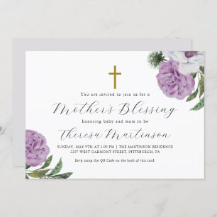 Convites Bonito Floral Cross Madre Bênção Código QR Rsvp