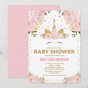 Convites Bonito Floral Dourada Cor-de-rosa Chá de fraldas U