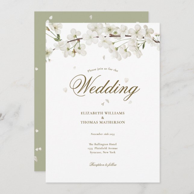 Convites Bonito Floral Weding Branco (Frente/Verso)