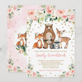 Convites Bonito Floral Woodland Animal Baby Girl Chá
