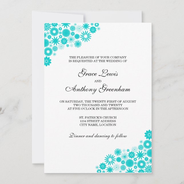 Convites Bonito Florals Turquoise Invitation (Frente)