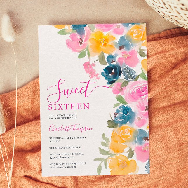 Convites Bonito flores quic silvestres cor-de-rosa florais  (Pretty pink chic wild flowers floral chic sweet 16 invitation)