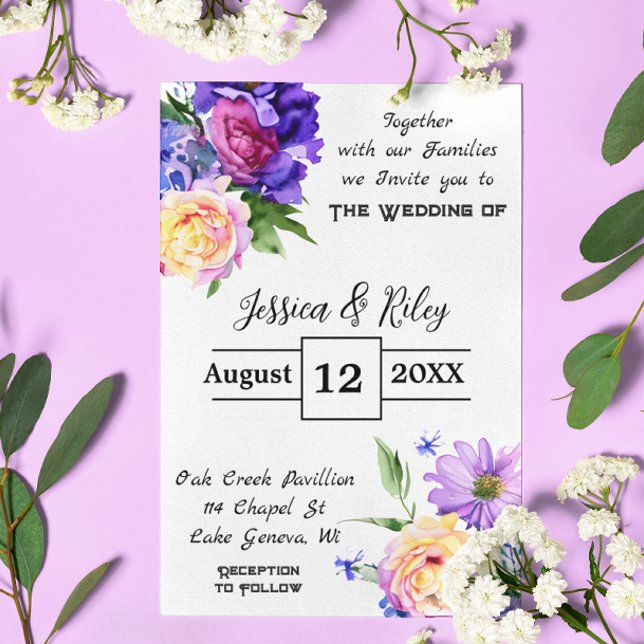 Convites Bonito Flores Roxas Elegante De Casamento Floral (Criador carregado)