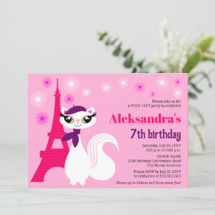 Convites Bonito Gatinho Paris Rosa Aniversário