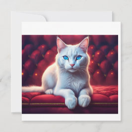 Convites Bonito Gato Albino De Olhos Azuis No Sofá Vermelho
