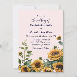 Convites Bonito girassol amarelo no casamento rosa