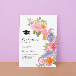 Convites Bonito graduação em fotos florais roxas e roxas