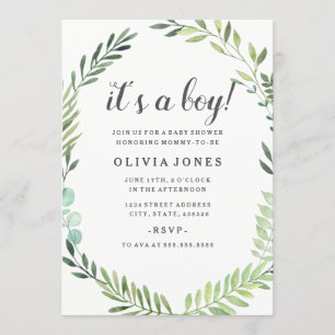 Convites Bonito Green Boho Wreath Chá de fraldas Boy