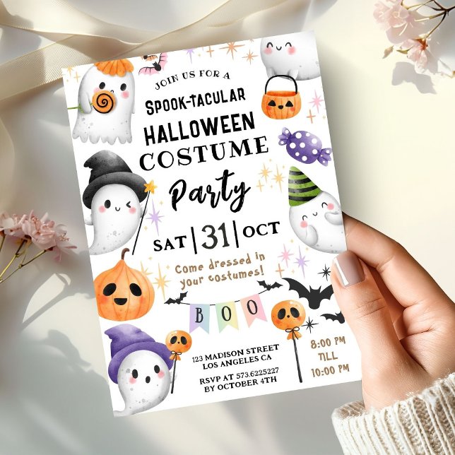 Convites Bonito Halloween Kids Figurume Party Watercolor (Criador carregado)