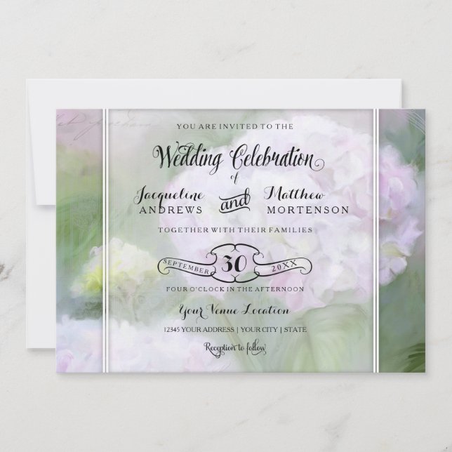 Convites Bonito Hydrangea Garden Flowers Script Typografia (Frente)