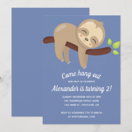 Convites Bonito Kawaii Sloth na árvore Ilustração Blue Boy