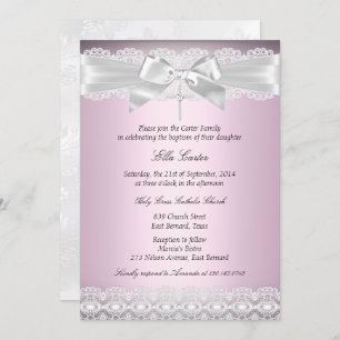 Convites Bonito Lace rosa e batismo cruzado Convidar