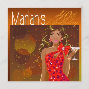 Convites Bonito Lady Birthday Cocktail Party âmbar/vermelho