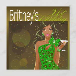 Convites Bonito Lady Birthday Coctail olive/green