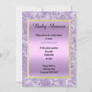 Convites Bonito Lilac Roxo Marble Glitter Dourado Baby
